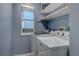 Bright laundry room includes washer, dryer, and shelving for storage at 5724 S Bahama W Cir, Aurora, CO 80015