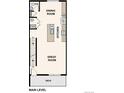 Main level floor plan features an open concept kitchen, dining, and great room at 461 Interlocken Blvd # 103, Broomfield, CO 80021