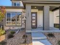 Front entrance with stone accents and a modern door at 1602 Stablecross Dr, Castle Pines, CO 80108