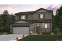 Two-story house with dark gray siding, stone accents, and a two-car garage at 3453 N Irvington St, Aurora, CO 80019