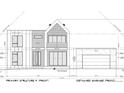 Architectural drawing of the front elevation of a two-story home with a detached garage at 2892 N Monroe St, Denver, CO 80205