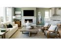Bright living room features a fireplace and open floorplan at 16985 Black Rose Pl, Parker, CO 80134