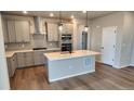 Modern kitchen with island, stainless steel appliances, and light gray cabinets at 7263 Goldbloom Ln, Littleton, CO 80125