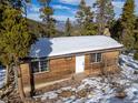 Wooden cabin exterior with snowy landscape in background at 293 Mountain View Dr, Idaho Springs, CO 80452