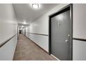 Building hallway with carpeted floor and grey doors at 1366 Garfield St # 308, Denver, CO 80206