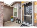 Front entrance with a glass storm door and lanterns at 937 Bramblewood Dr, Castle Pines, CO 80108