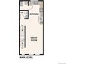 Floor plan of the main level, showcasing the kitchen, great room, powder room, and dining area at 6940 Merseyside Ln, Castle Pines, CO 80108