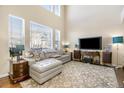 Living room with high ceilings, large windows, and comfortable seating at 15063 E Crestridge Dr, Centennial, CO 80015