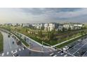 Aerial view of a community of modern townhomes near a road intersection at 11930 Soprano Cir # 203, Lone Tree, CO 80134