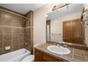 Clean bathroom with tile flooring and shower/tub combo at 34 Highfield Trl # 315, Breckenridge, CO 80424