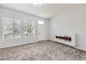 Bright living room with carpet, electric fireplace, and lots of natural light at 10288 Salida St, Commerce City, CO 80022