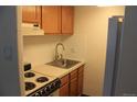 Small kitchen with wood cabinets and standard appliances at 888 N Logan St # 2E, Denver, CO 80203