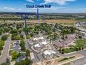 Aerial view showcasing a residential area near a park and walking trails at 290 S Cherrywood Dr # 204, Lafayette, CO 80026