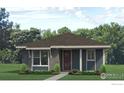 One-story home with gray siding, red door, and landscaping at 2770 Optimista Pl, Brighton, CO 80601