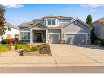 Two-story home with three car garage and landscaped yard at 10364 Carriage Club Dr, Lone Tree, CO 80124