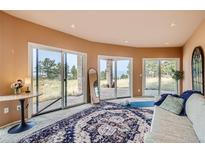 Living room with sliding doors to patio and scenic views at 3001 Eagle Ridge Rd, Longmont, CO 80503
