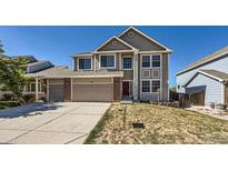 Two story house with tan siding and red door at 513 Hampstead Ave, Castle Rock, CO 80104