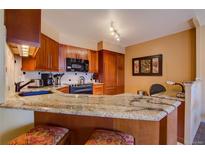Granite countertops, modern appliances, and ample cabinetry in this updated kitchen at 1625 Larimer St # 904, Denver, CO 80202