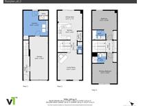 Three-story floor plan showcasing a garage, kitchen, living room, and multiple bedrooms at 1699 S Trenton St # 77, Denver, CO 80231