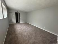 Spacious bedroom with neutral gray walls and plush carpeting at 10772 E Exposition Ave # 140, Aurora, CO 80012