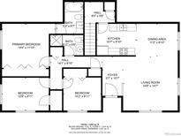 Floor plan showing a 1164 sq ft home with 3 bedrooms and 2 baths at 9812 Lane St, Thornton, CO 80260