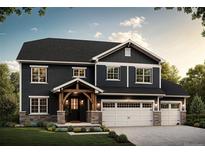 Two-story home with dark siding, stone accents, and three-car garage at 941 Saint Andrews Ln, Louisville, CO 80027