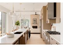 Modern kitchen boasts a large island, stainless steel appliances, and ample cabinet space at 16113 W 14Th Ave, Golden, CO 80401