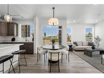 Modern dining area with a round table and chairs, open to the kitchen at 18633 Stroh Rd # 1-106, Parker, CO 80134