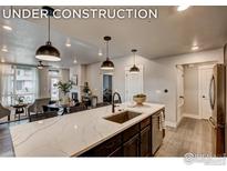 Open concept kitchen with large island and modern finishes at 235 High Point Dr # 104, Longmont, CO 80504
