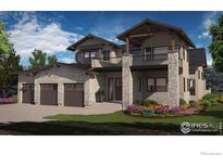 Two-story house with stone accents and a three-car garage at 2672 Bluewater Rd, Berthoud, CO 80513