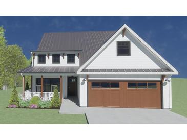 Modern farmhouse exterior with white siding, copper roof, and brown garage door at 5959 Sugar Grove Rd, Plainfield, IN 46168