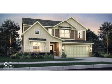 Two-story house with neutral siding, brick accents, and a two-car garage at 1829 Grand Vista Blvd, Greenwood, IN 46143