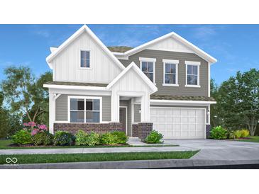 Two-story house with gray siding, white accents, and a two-car garage at 1468 Covington Blvd, Franklin, IN 46131