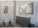 Modern bathroom with double vanity and gray cabinets at 412 W 11Th St, Anderson, IN 46016