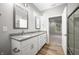 Double vanity bathroom with granite countertops, and a walk-in shower at 3368 Johns Way, Greenwood, IN 46143