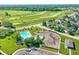 Aerial view showing community pool, playground, and surrounding homes at 6941 E Bean Blossom Dr, Camby, IN 46113
