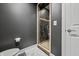 Basement bathroom with a shower stall and dark gray walls at 4023 Cedar Hills N Dr, Greenwood, IN 46143
