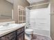 Clean bathroom with a shower/tub combo and updated vanity at 917 Balto Dr, Shelbyville, IN 46176