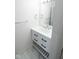 Clean bathroom, featuring a white vanity with marble countertop at 2424 N Willow Way, Indianapolis, IN 46268