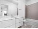 Modern bathroom with white vanity and grey tile at 855 N East St # 205, Indianapolis, IN 46202