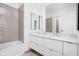 Modern bathroom with double vanity and grey tile at 855 N East St # 205, Indianapolis, IN 46202