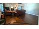 Dark hardwood floors throughout the main living area at 7433 Prairie Lake Dr, Indianapolis, IN 46256