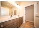 Double vanity bathroom with modern fixtures and a large mirror at 7936 Beaumont Green Pl, Indianapolis, IN 46250