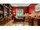 Classic library with built-in bookshelves, leather chair, and wood desk at 6463 N Illinois N St, Indianapolis, IN 46260