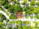 Aerial view of a house nestled in a quiet, tree-lined neighborhood at 3720 Breen Dr, Indianapolis, IN 46235