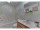 Clean bathroom with tub, shower, and vanity at 8157 Center Lake Rd, Nineveh, IN 46164