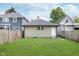 Large backyard with detached garage and wooden fence at 906 N Parker Ave, Indianapolis, IN 46201