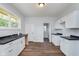 Modern kitchen with white cabinets, dark countertops, and a double sink at 906 N Parker Ave, Indianapolis, IN 46201