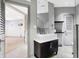 Basement bathroom with floating vanity and walk-in shower at 2929 Post Oak Ct, Westfield, IN 46074
