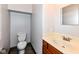 Small half bathroom with vanity and toilet at 350 N Meridian St # A301, Indianapolis, IN 46204
